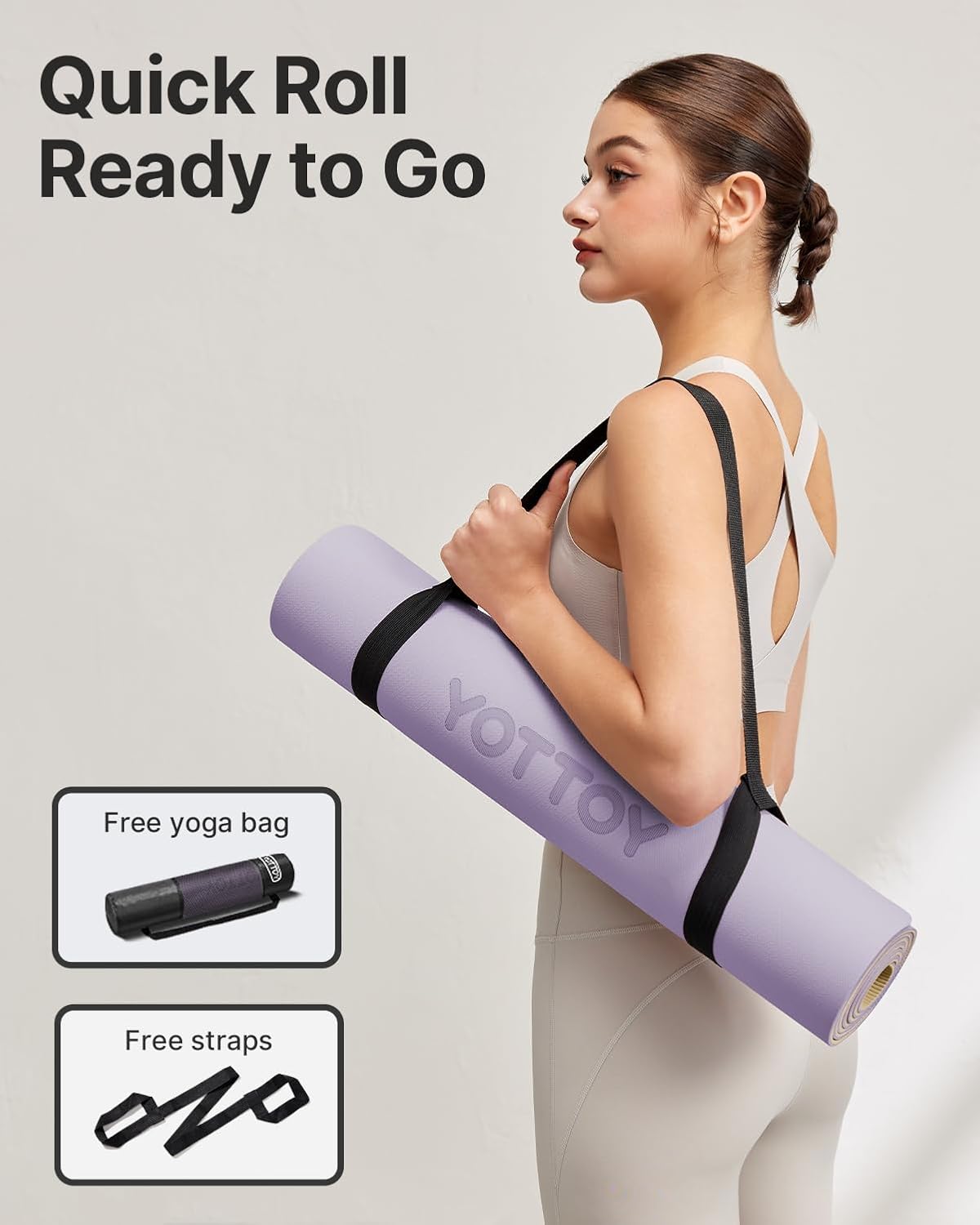 Yoga Mat,Non-Slip TPE Exercise Mat(1/4 Inch) for Pilates, Fitness & Barefoot Workouts, Home Gym Studio with Strap & Bag