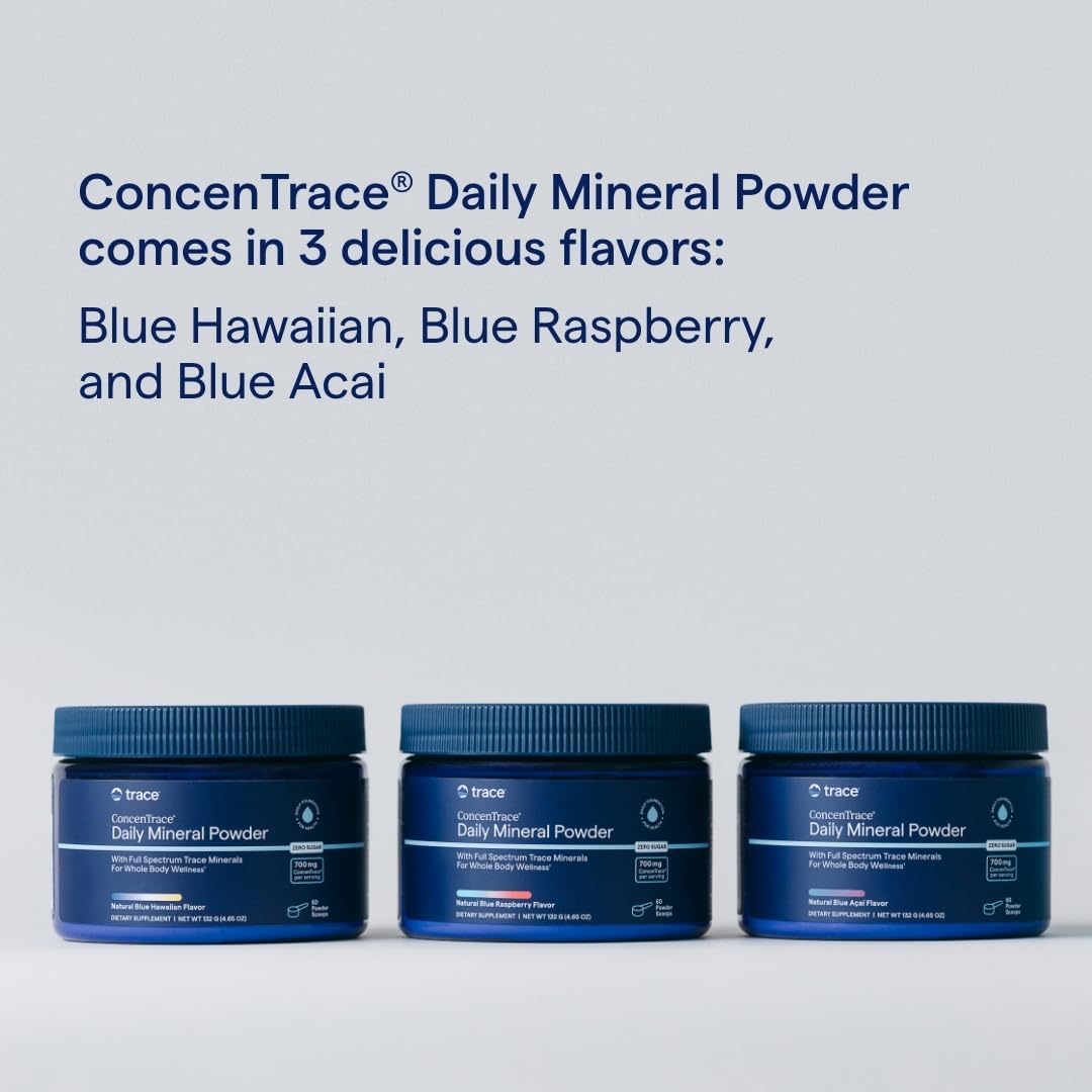 Trace Minerals ConcenTrace Daily Mineral Powder 60 Servings - 700mg of ConcenTrace per Serving (About 15 Drops) Full Spectrum for Whole Body Wellness- Blue Raspberry Flavor