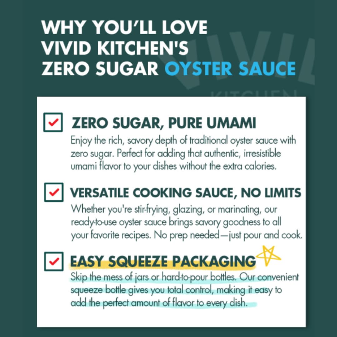 VIVID KITCHEN Oyster Sauce| Zero Sugar & Low-Calorie Sauces | No Preservatives | Versatile, Easy-to-Squeeze (2 Pack) (Oyster Flavor) for Cooking, Stir-Fries, Marinades, and Dipping Sauces