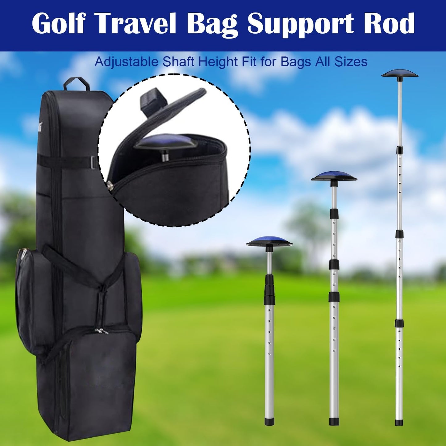 Golf Travel Bag Support Rod,Aluminium Golf Travel Bag Pole 52In to Protect Golf Clubs from Impacts,Retractable Shaft Fit Golf Bag