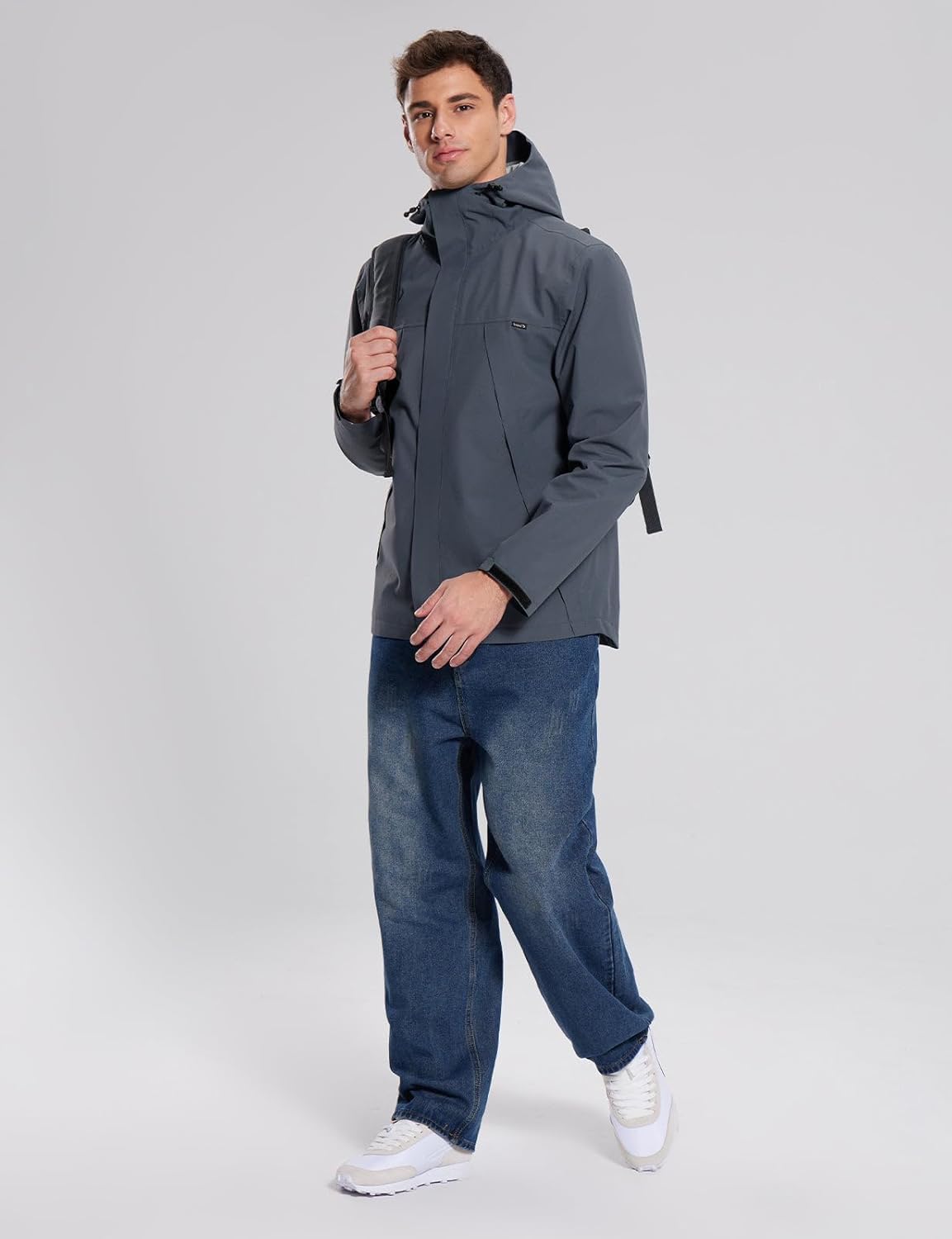 baleaf Men's Rain Jacket Waterproof Breathable Raincoat with Hood for Outdoor Hiking Traveling Cycling Windbreaker