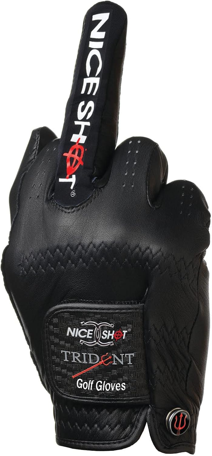 Nice Shot Trident Golf Glove with Power Grip Strips in Premium Black Cabretta Leather