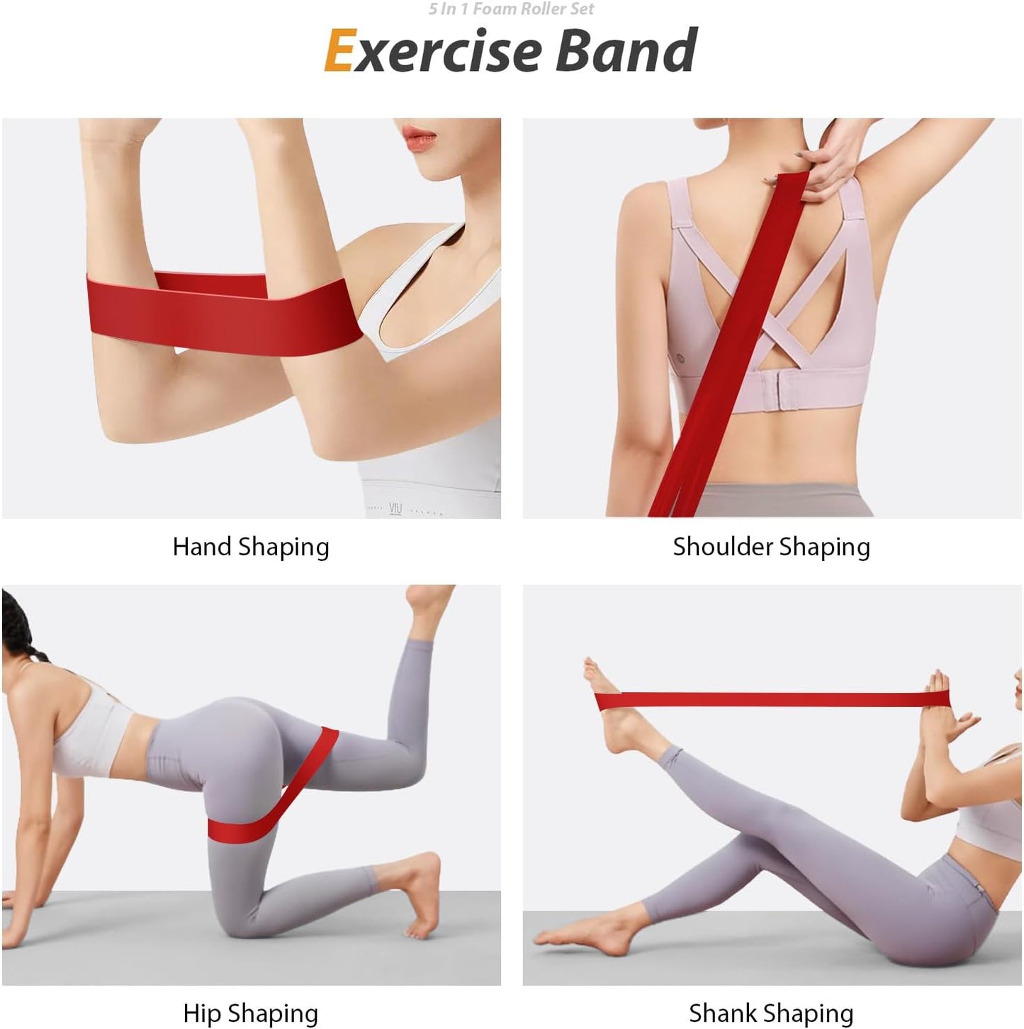 5 in1 Foam Roller Set, Trigger Point Foam Roller, Massage Roller Stick, Massage Ball, Resistance Band for Deep Muscle Massage Pilates Yoga,Fitness Exercise for Whole Body (Black-Red)