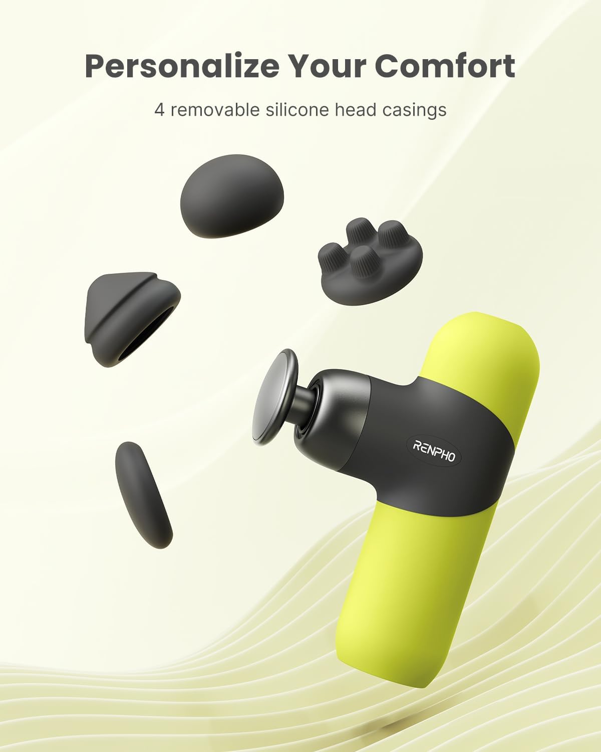 RENPHO Mini Thermal Massage Gun with Heat, Percussion Massager Gun Portable, Color Silicone Sleeves Travel Size with Carry Case, Neon Green