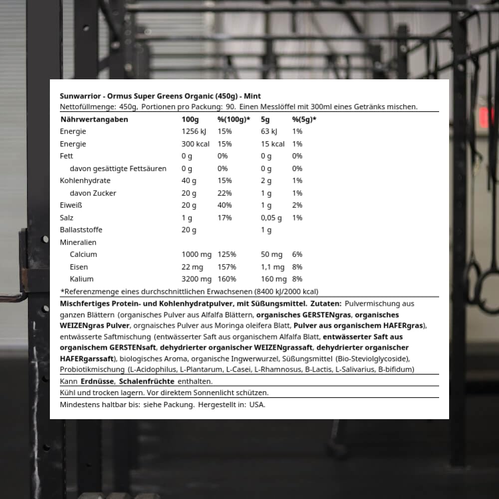 Sunwarrior Vegan Organic Greens Probiotic Powder | 2 Billion CFU Probiotics Organic Raw Juice Soy Free Gluten Free Dairy Free Sugar Free Kosher | Mint 90 Servings | Ormus Supergreens
