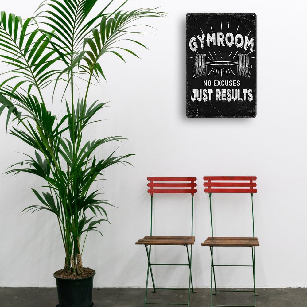 Gym Room Metal Tin Sign Motivational Gym Posters Gym Room No Excuses Just Results Signs Gym Posters For Home Gym Funny Vintage Tin Sign For Gym Garage Inspirational Quotes Wall Art Decoration