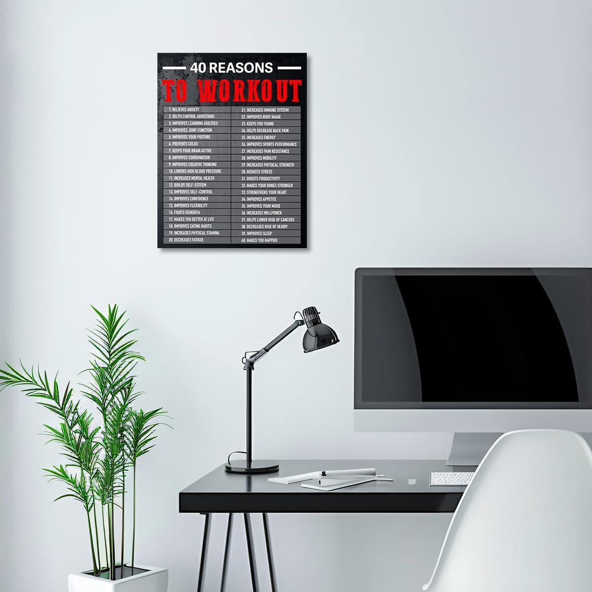 Gwisml 40 Reasons To Workout Wall Art,Inspirational Exercise Fitness Canvas Frame Paintings For Gym Sports Room Home Workplace Wall Art Decor