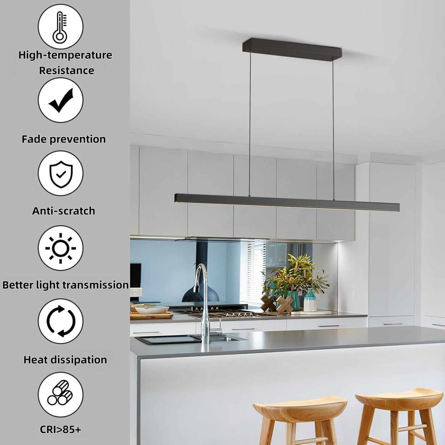 Modern Ceiling Pendant Light,57in LED Black Linear Ceiling Chandelier Light Dining Room,Living Room,Warm & Cool, Neutral Light,Aluminum Island Lighting Hanging Pendant Light for Kitchen