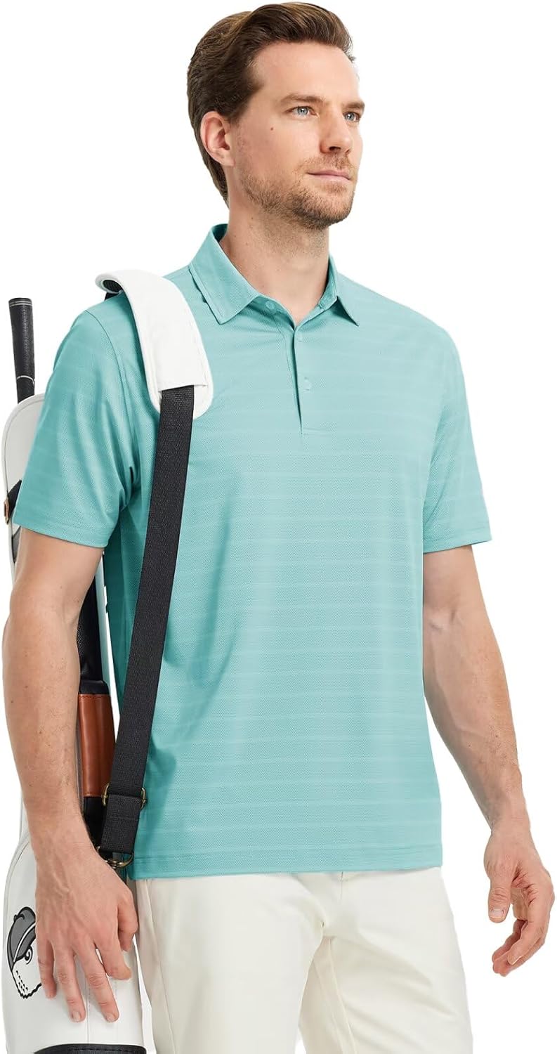 M MAELREG Golf Shirts for Men Short Sleeve Dry Fit Casual Striped Performance Moisture Wicking Collared Mens Polo Shirts