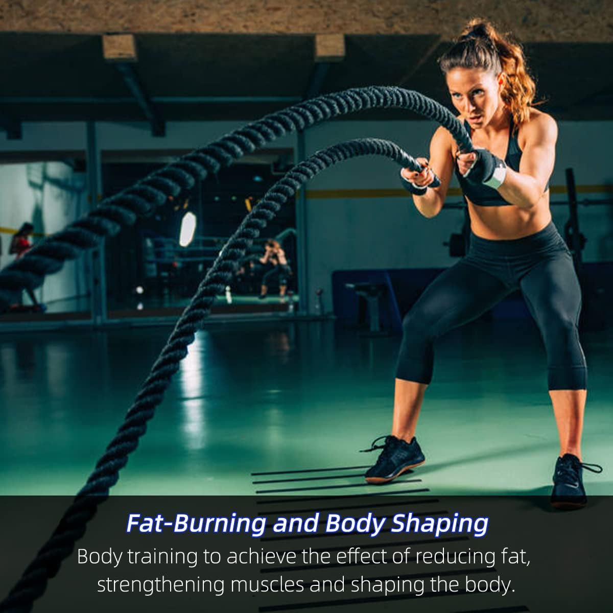 Outroad Battle Rope, 1.5" Diameter 30ft Poly Dacron Workout Exercise Training Heavy Rope, Workout Equipment for Crossfit Training Home Gym & Fitness Exercises, Black and Pattern