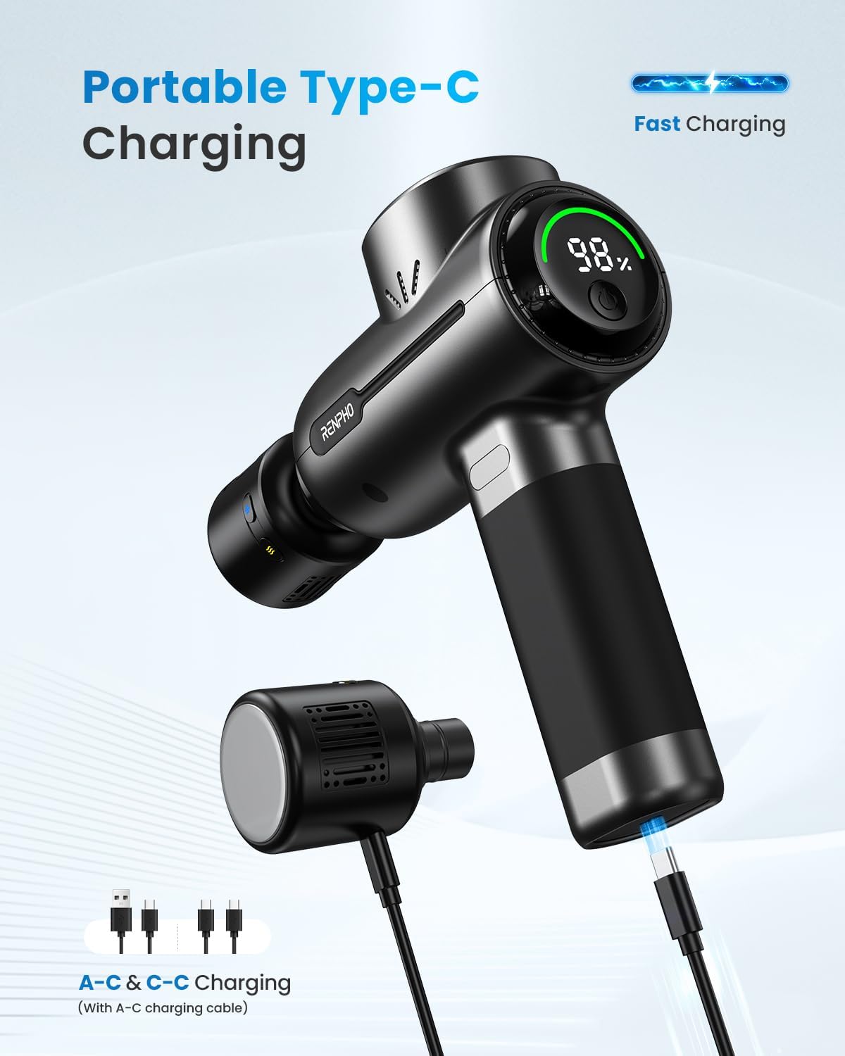 RENPHO Massage Gun with Heat and Cold, Portable Percussion Muscle Deep Tissue Massager with Bluetooth, Carry Case, Gifts for Men Women, Active+ Thermacool