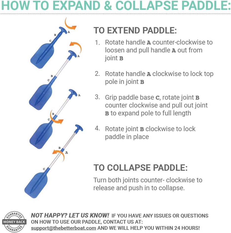 Boat Paddle Telescoping Plastic Collapsible Oar, Kayak, Jet Ski, Rafting, Mini Canoe Paddles, Tubing Floats, Rowing Safety Accessories for Kids and Adults