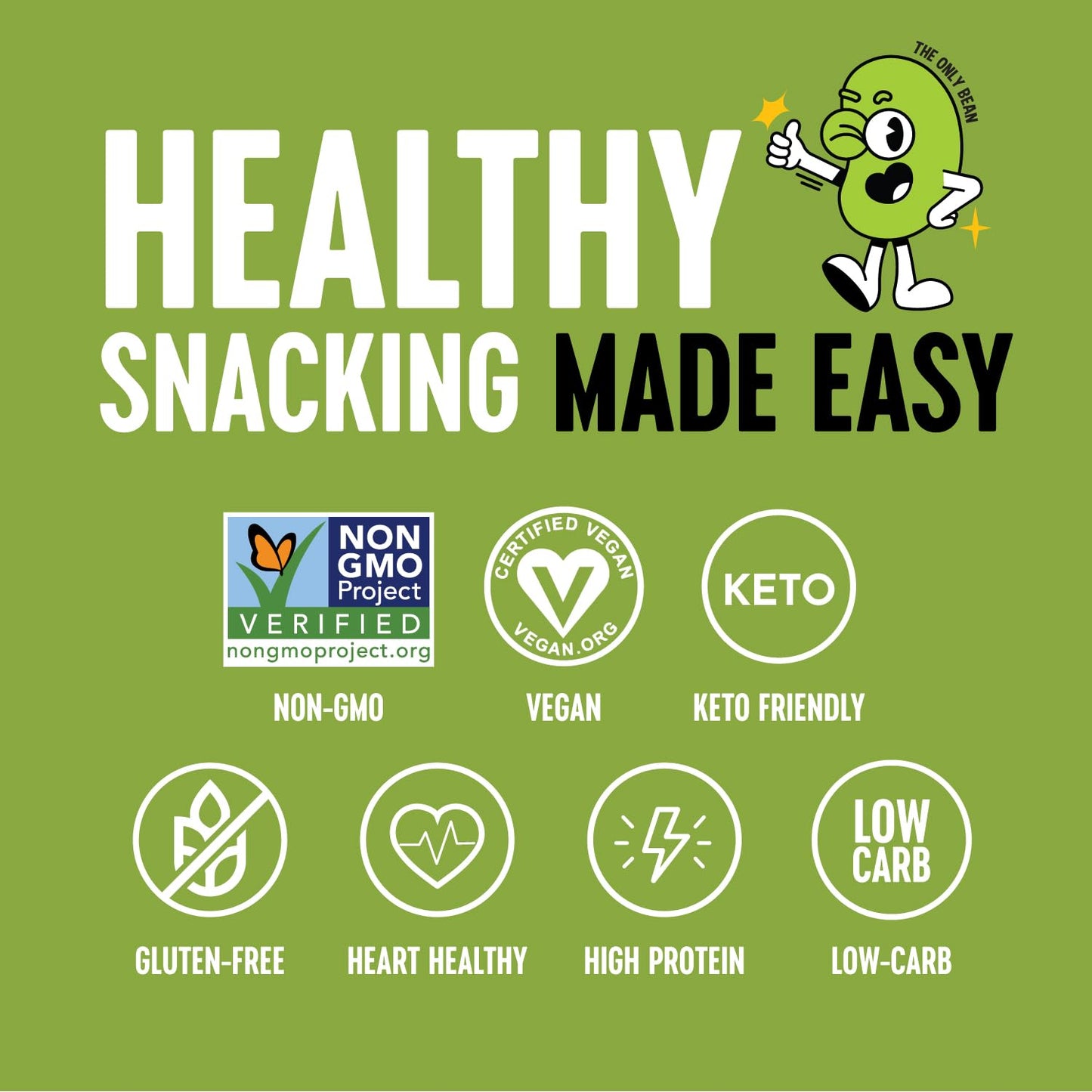 The Only Bean Crunchy Roasted Edamame Snacks (Wasabi Soy Sauce), Healthy High Protein Snacks, Low Carb, Keto Friendly, Gluten Free, Vegan, Lunch, Office, Adults and Kids, 0.9 Ounce (Pack of 10)