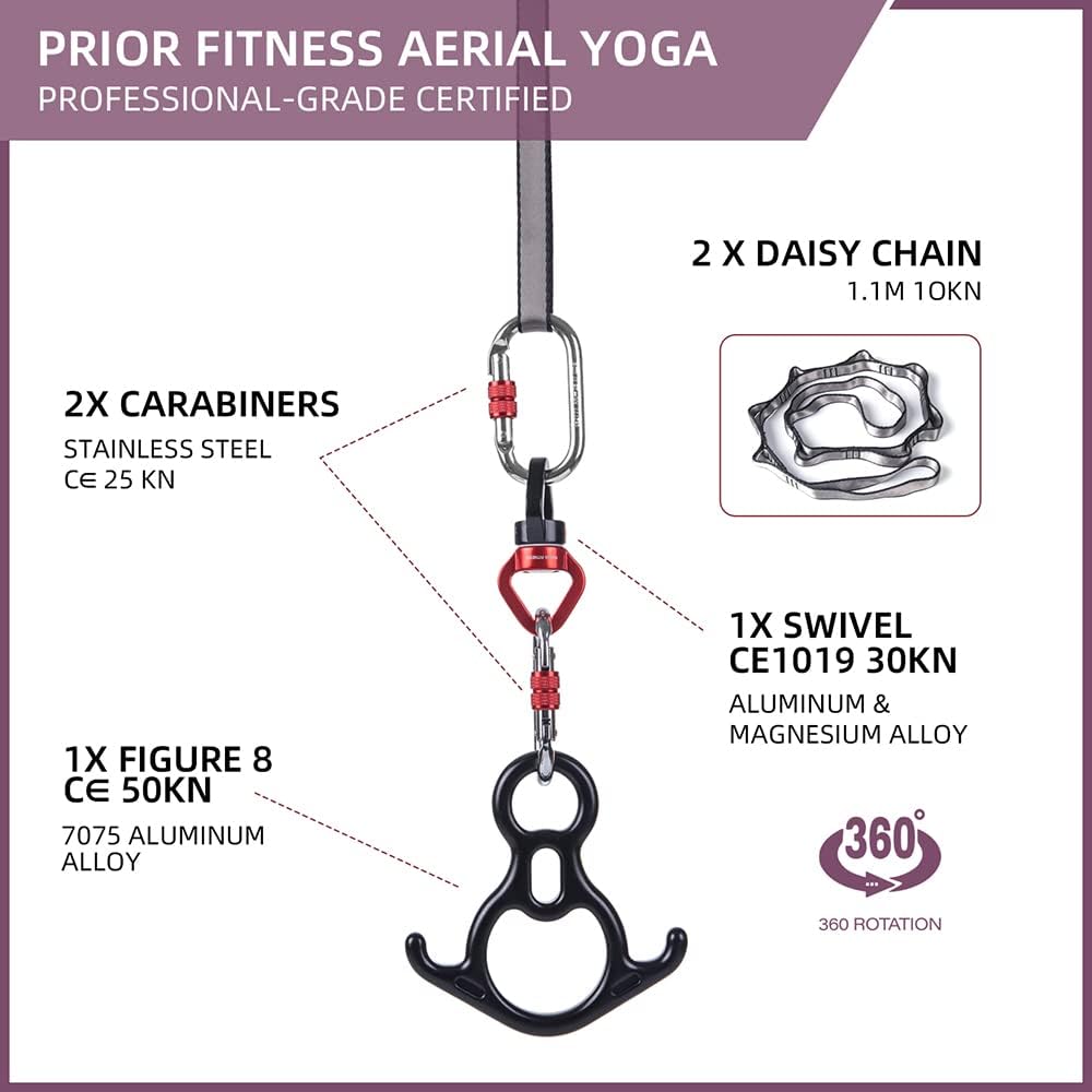 PRIOR FITNESS Aerial Silks Kit Colorful 9/15/20 Yards 40D Nylon Fabric Hammock Set With Hardware & Guide for All Levels Of Aerial Yoga Practice and Acrobatic Flying For Adults Aerial silk