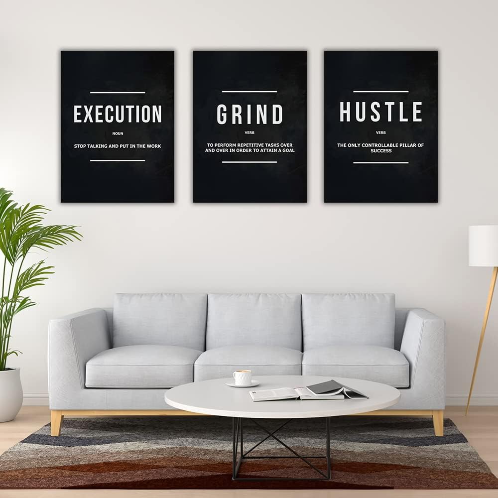 Success Canvas Painting Wall Art Quote Motivational Wall Art Execute Wall Decor 3 Pieces Black Poster Positive Inspirational Framed Artwork Prints Picture for Living Room Office 72''Wx 36''H
