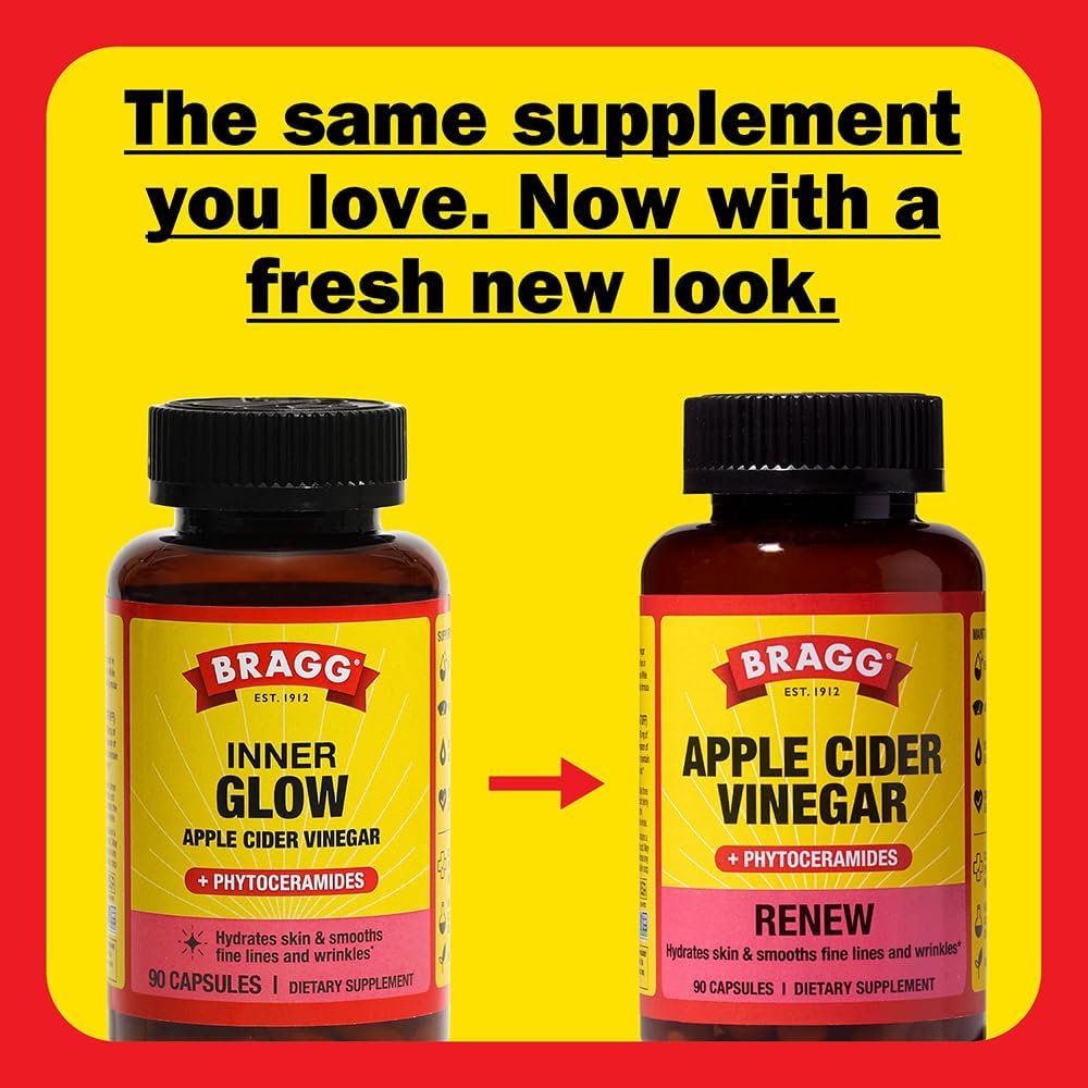 Bragg Renew Apple Cider Vinegar Capsules with Phytoceramides - 90 Capsules - Maintains Healthy Skin and Promotes Hydration