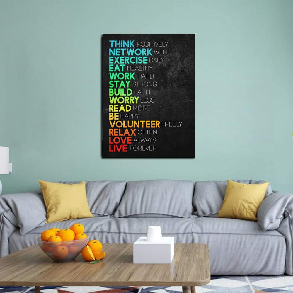 Think Positively Mindset Motivational Canvas Wall Art -Inspirational Office Wall Art Poster Quotes - Canvas Artwork Picture Print Framed for Home Office Bathroom Bedroom Wall Decor-16 x20