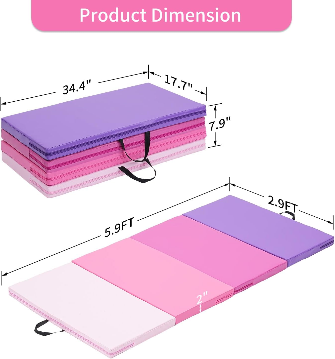 ZENOVA Gymnastics Mat 6'x3'x2''/4'x8'x2'' Exercise Mat Gym Mat for Home Aerobics Workout Foldable Tumbling Mat Children Gifts