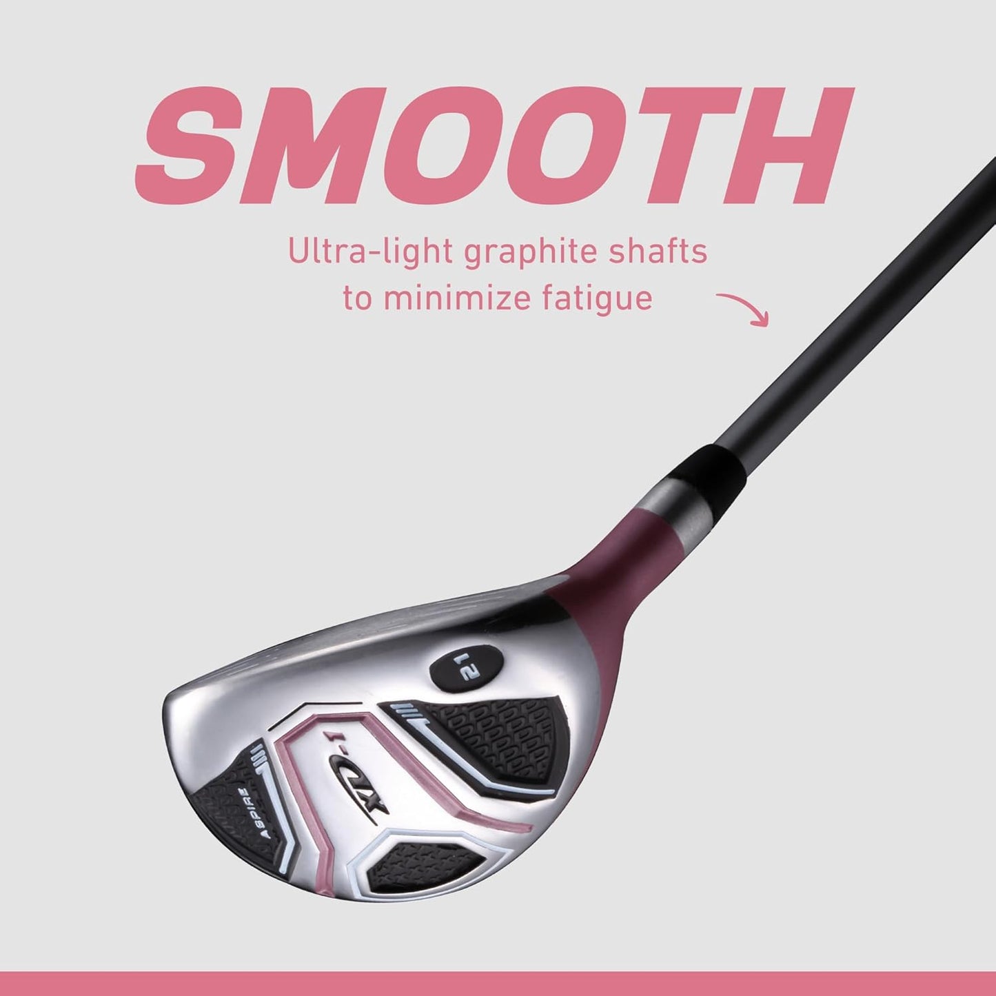 Aspire XD1 Womens Golf Clubs Full Set, Includes Driver, Fairway, Hybrid, 6-PW Irons, Putter, Stand Bag, 3 H/C's, Ultra-Light Graphite Shafts, Golf Clubs Women Right Handed, Comes in 3 Sizes, Pink