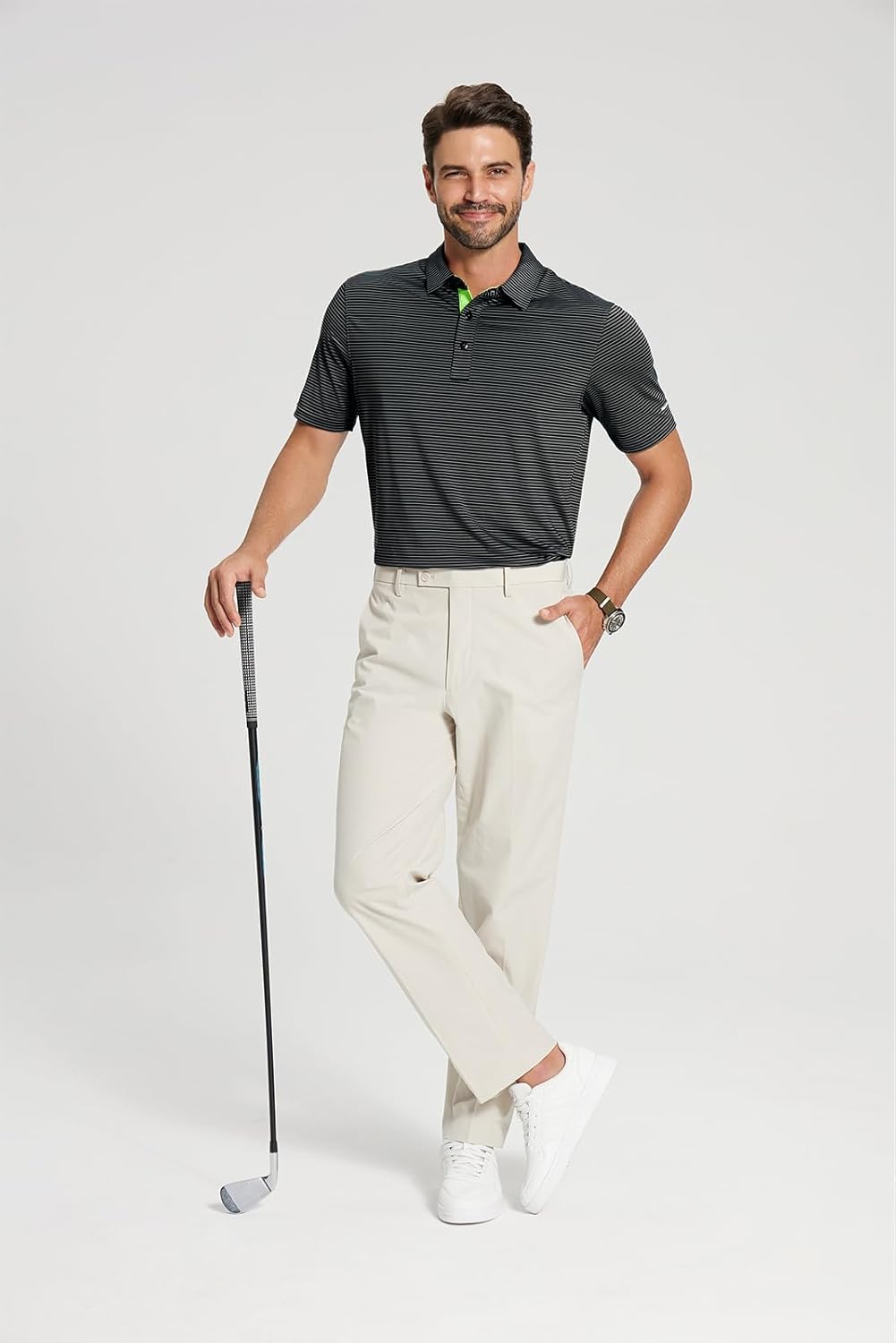 Golf Shirts for Men - Moisture Wicking Short Sleeve Performance Sport Casual Striped Collared Mens Polo Shirt