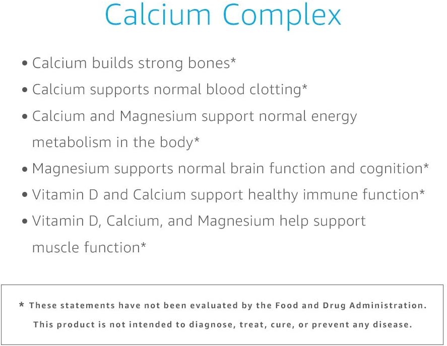 Amazon Elements Calcium Complex with Vitamin D, 250 mg Calcium (3 per Serving), Vegan, 195 Capsules (Packaging May Vary), Supports Strong Bones and Immune Health (Pack of 2)