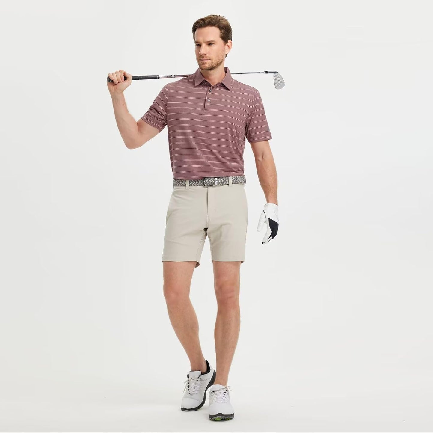 M MAELREG Golf Shirts for Men Moisture Wicking Striped Polo Performance Dry Fit Business Sports Mens Polo Shirts Short Sleeve