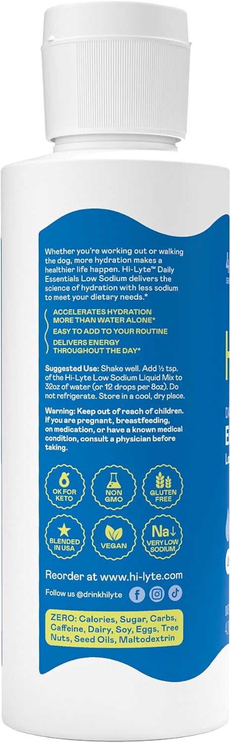 Hi-Lyte Low Sodium Electrolyte Supplement for Immune Support, Fasting and Rapid Hydration | 48 Servings | Magnesium, Potassium, Zinc | Unflavored Mineral Taste Drops