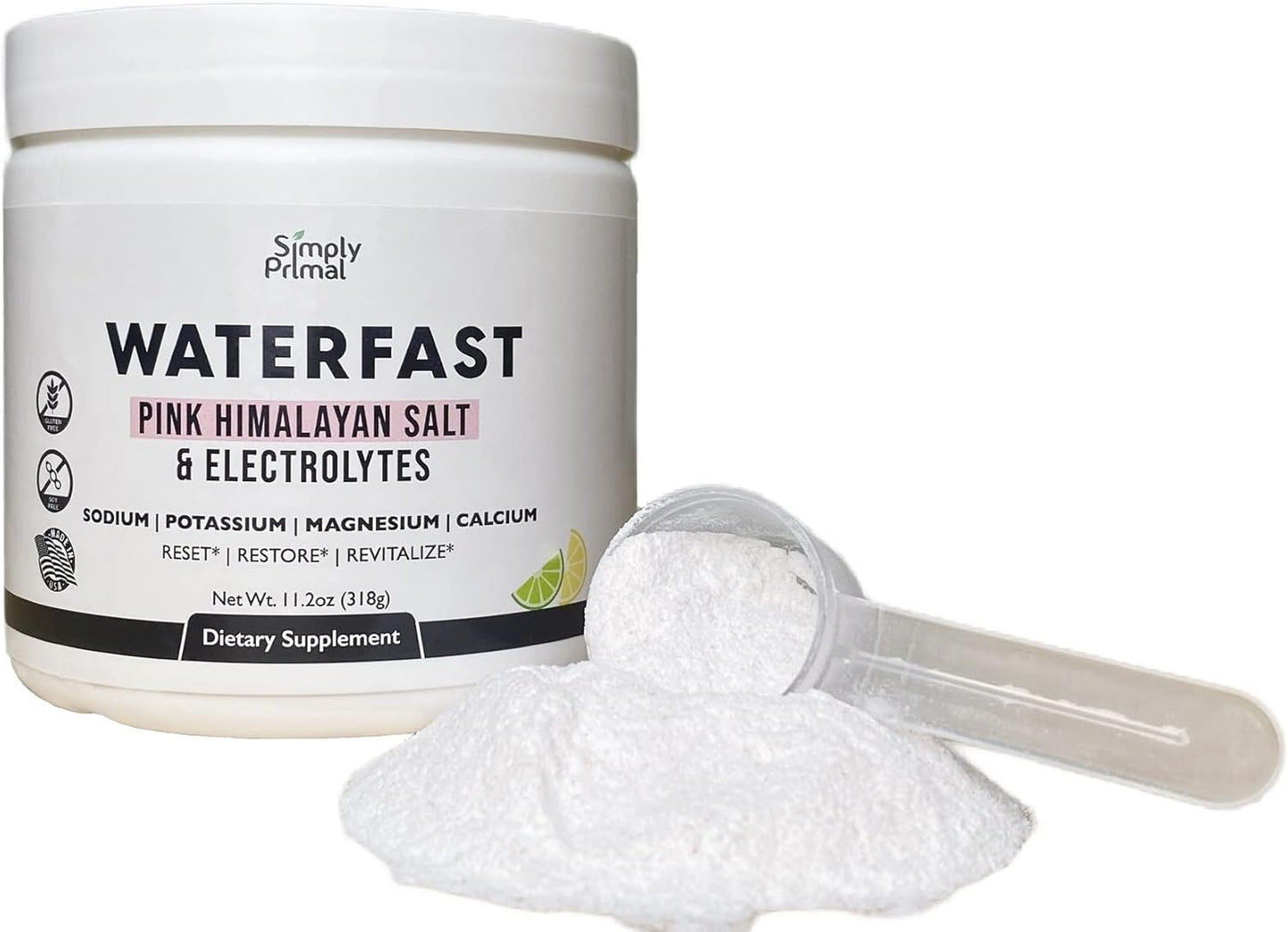WATERFAST Keto Electrolyte Powder for Fasting and Hydration - Lemon Lime Flavor | Pink Himalayan Salt (Sodium), Potassium, Magnesium, Calcium | Sugar Free, Gluten Free, Soy Free