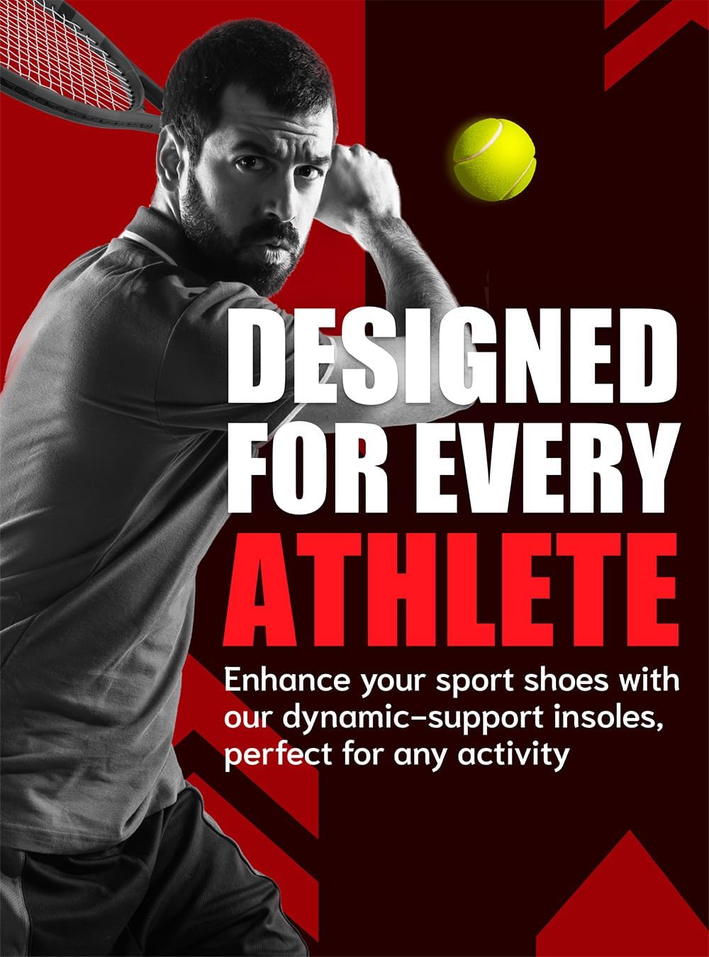 Flex Fit Sport Insoles - Medium Arch Support Inserts - Running Insoles for Sneackers - Shoe Inserts for Men and Women (Red, M)