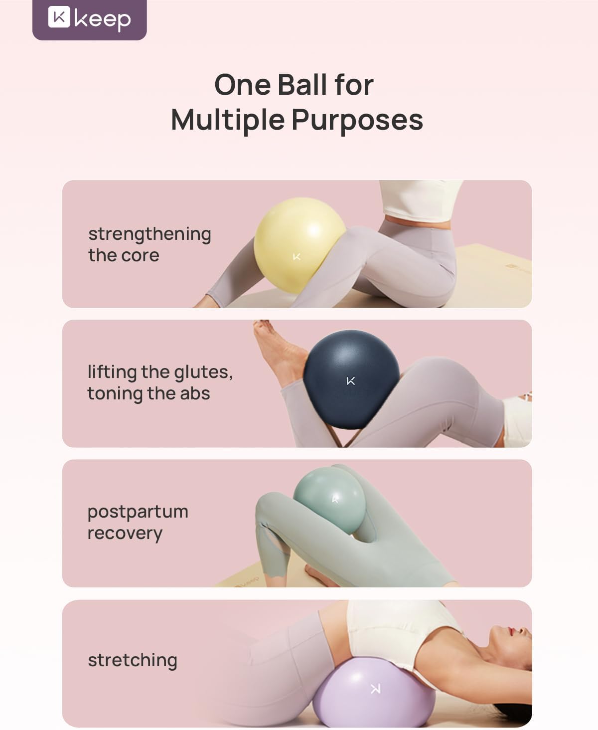 KEEP Pilates Small Exercise Ball Anti-Burst - Thickened Yoga Ball With Pump for Physical Therapy, Fitness, Workout, and Core Strength