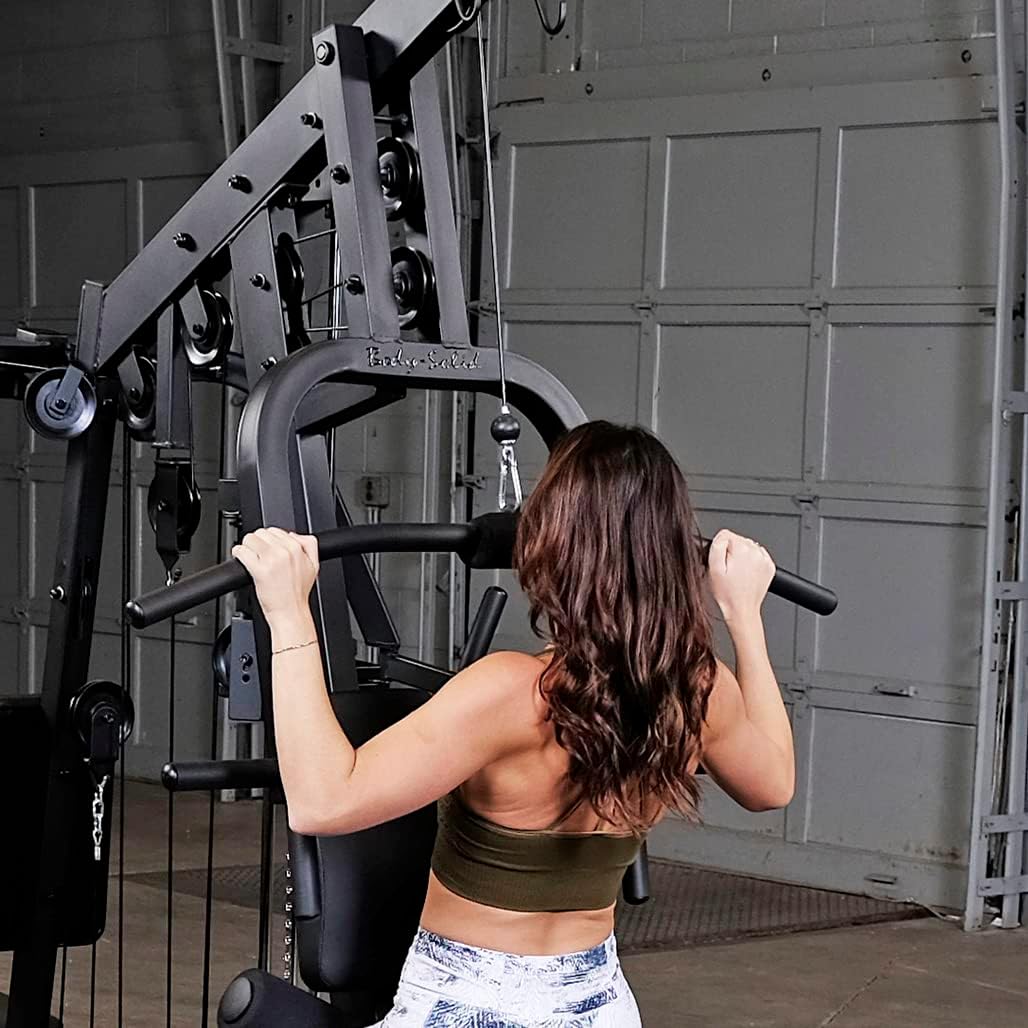 Body-Solid (EXM2500BLPS) Multi-Station Home Gym Machine Arm & Leg Strength Training Functional Exercise Workout Station, 210lbs. Black Weight Stack with Leg Press