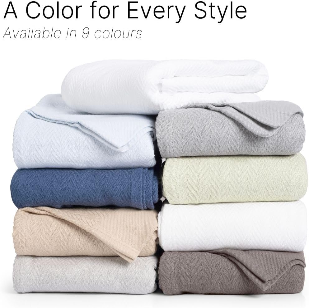 100% Cotton Herringbone Weave Blankets, 66" X 90" Twin, Throw Blanket for Bed, All Season Cotton Blanket, Cozy Blanket,Throws & Bed Blanket, Throw Blanket for Couch, Modern Home Decor -Sage