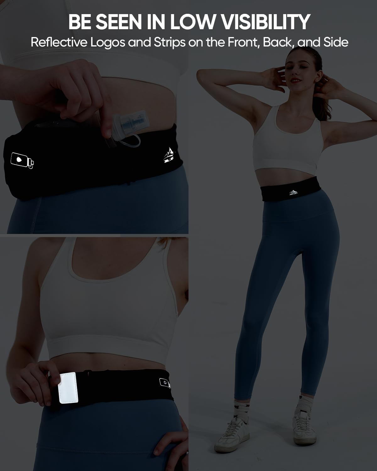 Running Belt with 400ml Soft Flask, Extension Strap & Phone Holder, Adjustable Running Fanny Pack with Gym Towel, Waterproof Belt Bag for Women Men for Jogging Hiking Marathon