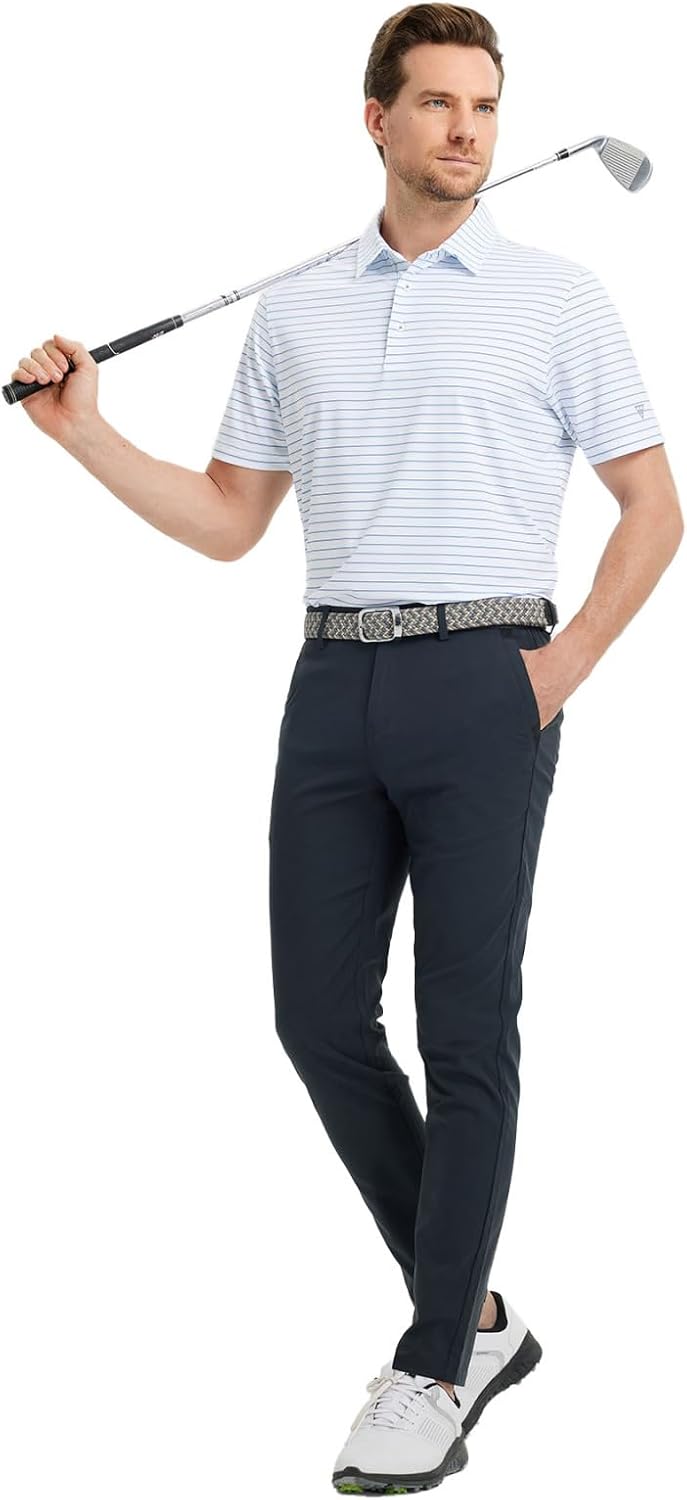 M MAELREG Golf Shirts for Men Moisture Wicking Striped Polo Performance Dry Fit Business Sports Mens Polo Shirts Short Sleeve