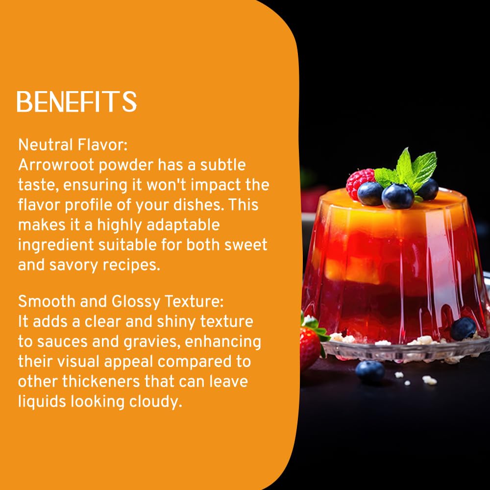 Arrowroot Powder (397g/14oz) Natural Thickener, Fine Ground | Wheat Flour Substitute | Non GMO, Gluten Free, Dairy Free | Neutral Flavor, Ideal for Baking/Cooking | Resealable Ziplock Pouch