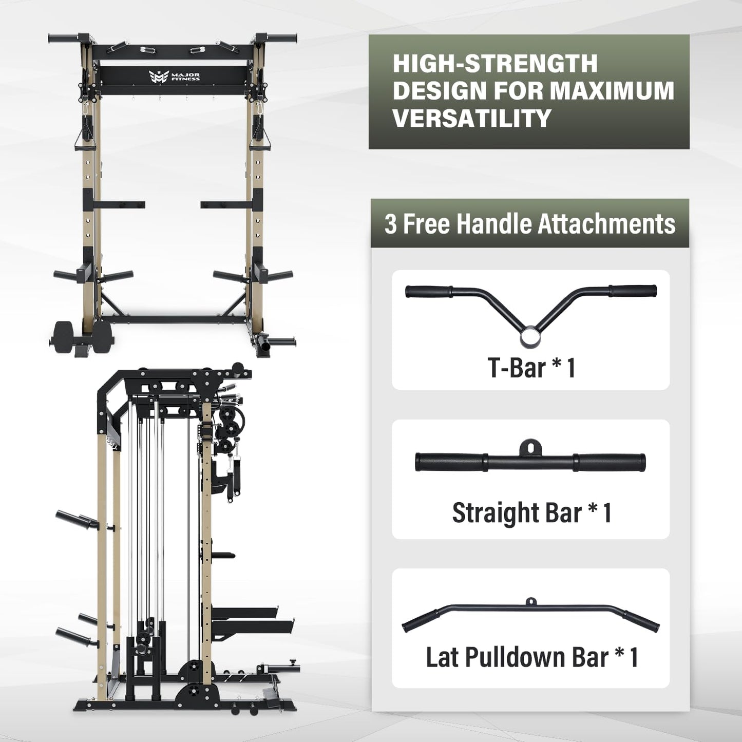 MAJOR FITNESS F22 Multi-Functional Power Rack—1600lbs Capacity All-in-One Squat Rack with Dual Pulley System for Home Gym Strength Training