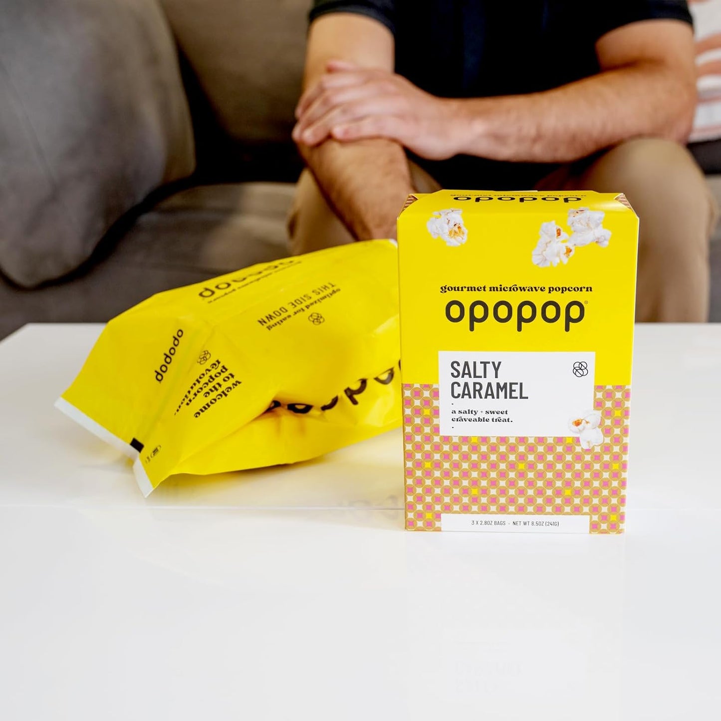 Opopop Microwave Popcorn - Salty Caramel 2.8 oz., 9-Count - Sweet and Salty, Flavored Popcorn, Non-GMO