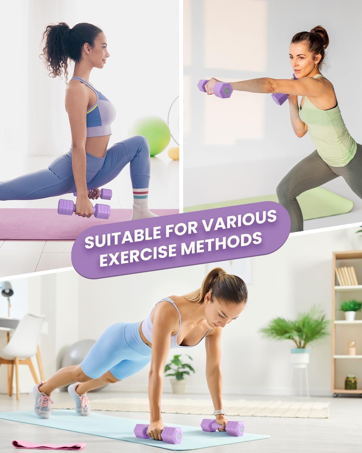 Adjustable Dumbbells Set, 4 in 1 Hand Weights Set for Women Men 10 LB/ 12 LB Dumbbell Pair Each 2lbs 3lbs 4lbs 5lbs Weights Dumbbells Set with TPU Soft Rubber Handle for Home Gym Exercise Fitness