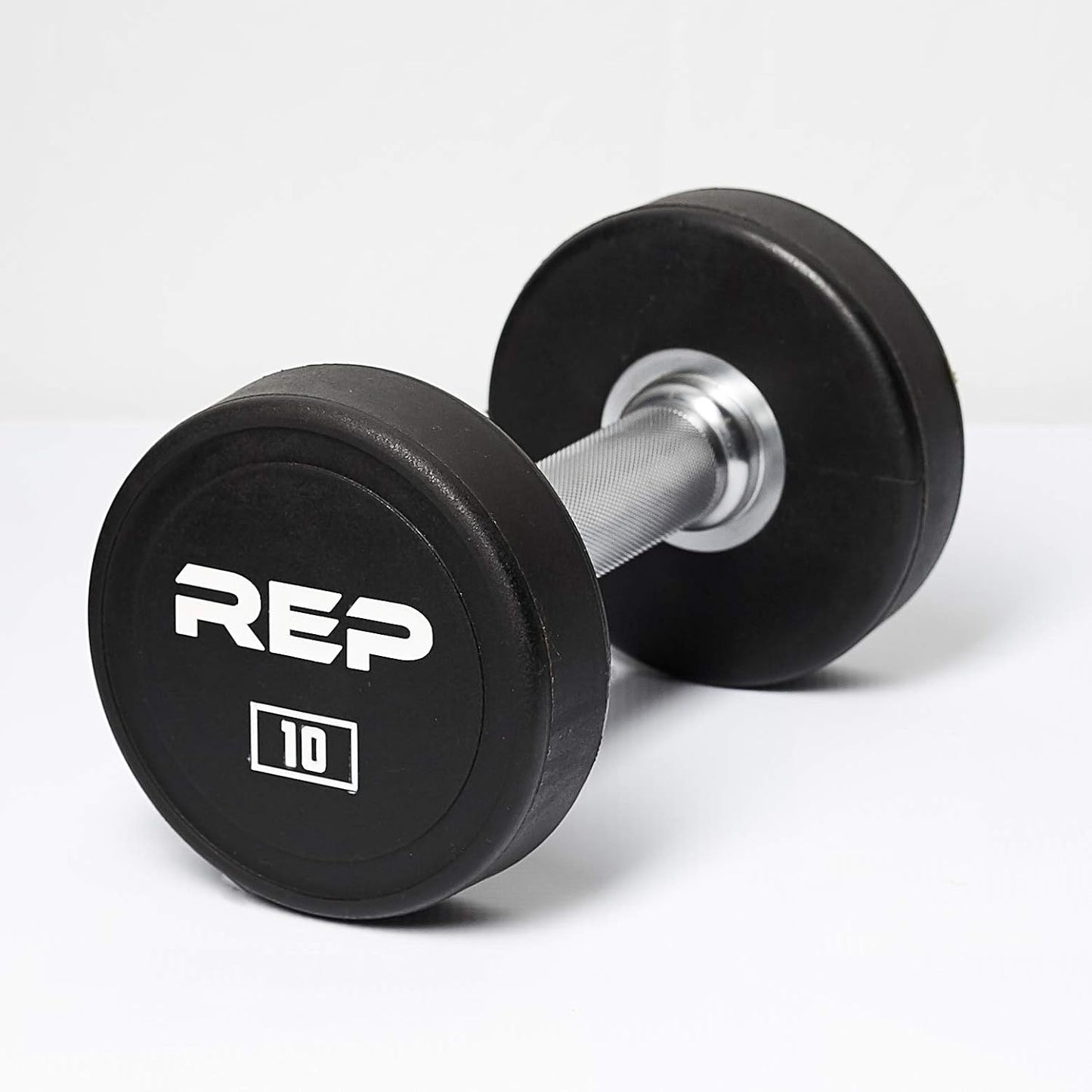 REP Fitness Urethane Coated Round Dumbbells, 5 to 100 lbs, Singles or Pairs, With or Without Rack, Steel Core, Rubber Encased, Chrome Handles, Professional Weights for Home Gym Strength Training