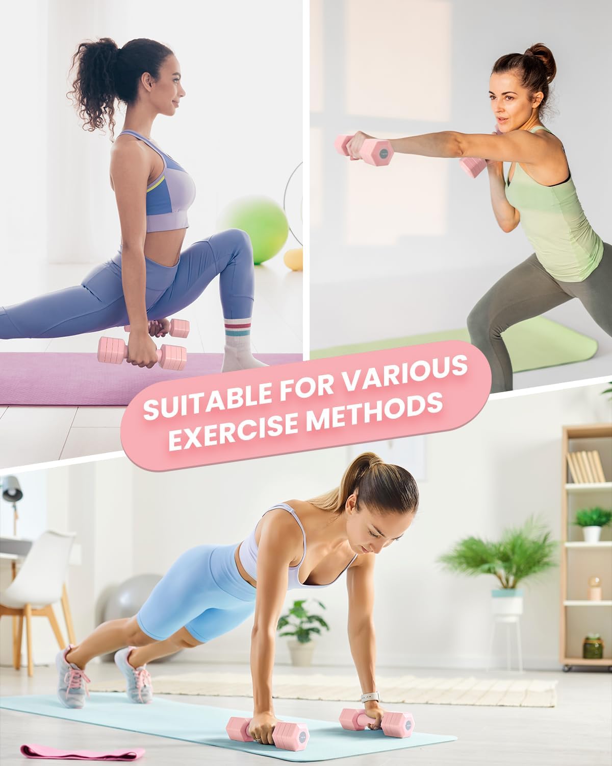 Adjustable Dumbbells Set, 4 in 1 Hand Weights Set for Women Men 10 LB/ 12 LB Dumbbell Pair Each 2lbs 3lbs 4lbs 5lbs Weights Dumbbells Set with TPU Soft Rubber Handle for Home Gym Exercise Fitness