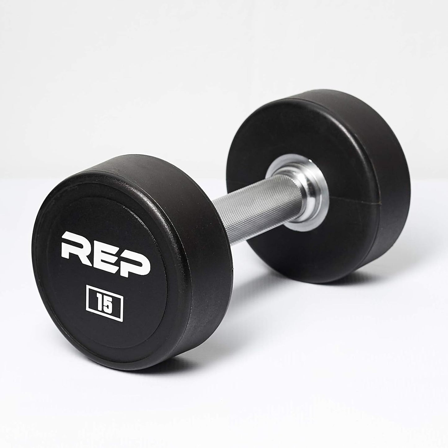 REP Fitness Urethane Coated Round Dumbbells, 5 to 100 lbs, Singles or Pairs, With or Without Rack, Steel Core, Rubber Encased, Chrome Handles, Professional Weights for Home Gym Strength Training