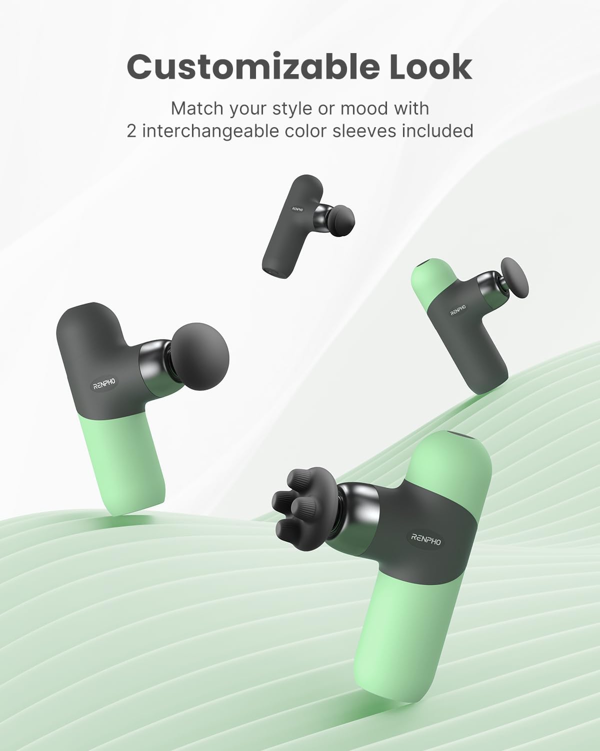 RENPHO Mini Thermal Massage Gun with Heat, Portable Deep Tissue Percussion Massager, Color Silicone Sleeves Travel Size with Carry Case, Spearmint