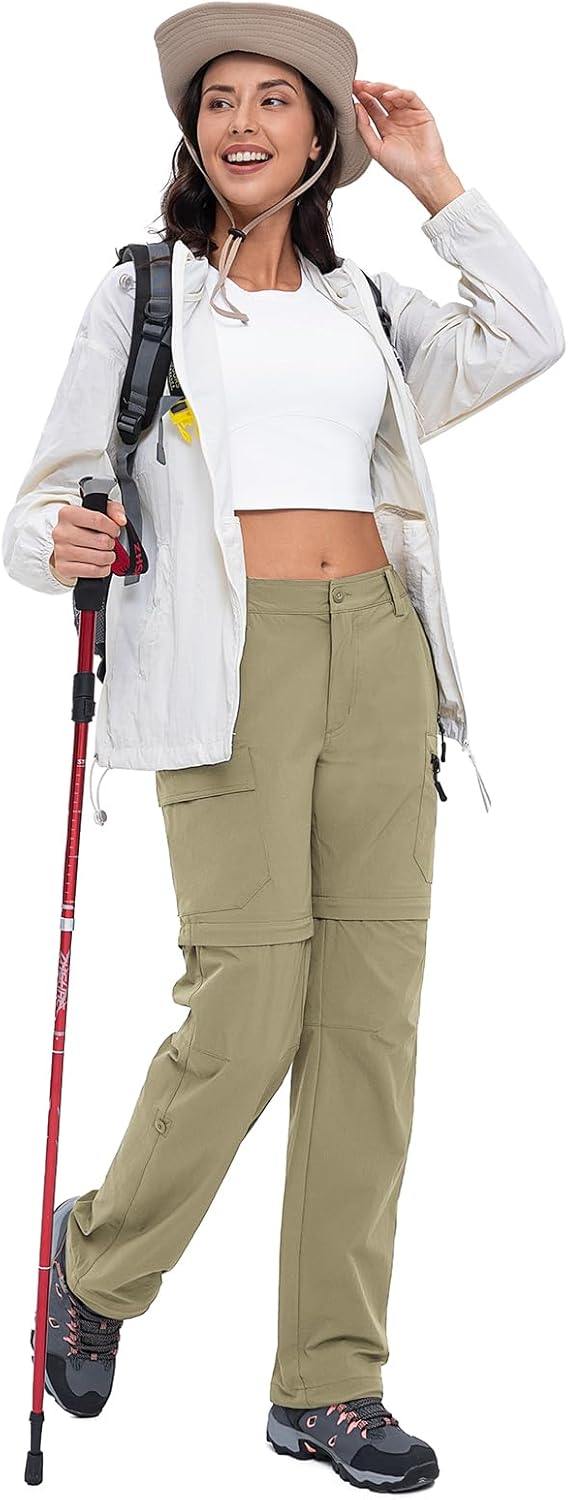 Cycorld Women's-Hiking-Pants-Convertible Quick-Dry-Stretch-Lightweight Zip-Off Outdoor Pants with 5 Deep Pockets