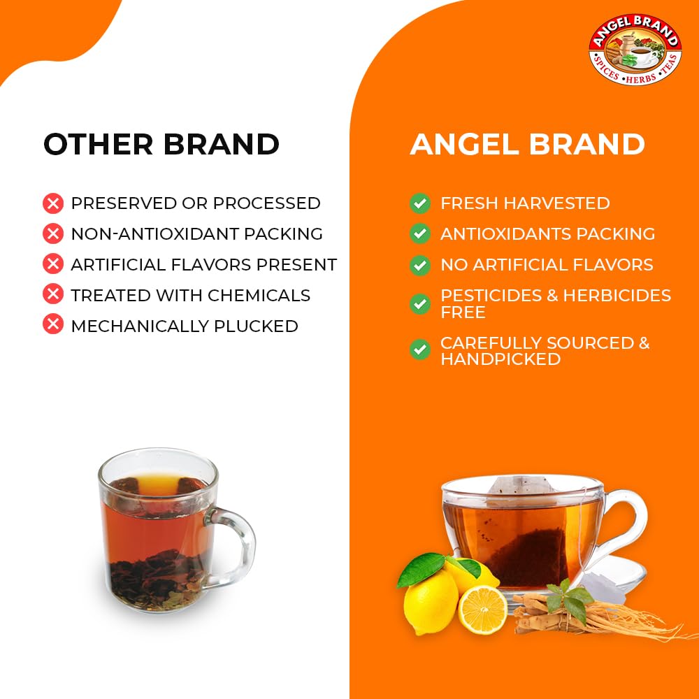 Angel Brand Green Tea with Ginseng Tea Bags 25 – Energizing & Rich Herbal Blend Created From Camellia Sinensis Plant Leaves & Ginseng Root - Enjoy Balanced Flavor & Rich Nutrients With Health Benefits
