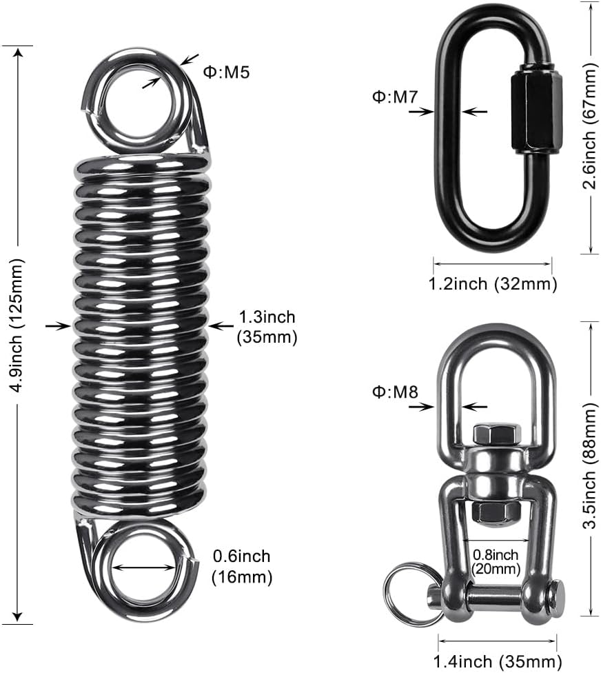 SELEWARE Heavy Bag Spring, Punching Bag Hanging Kit with Swivel & 2 Carabiners, 360 Rotational Hanging Accessory for Boxing Bag