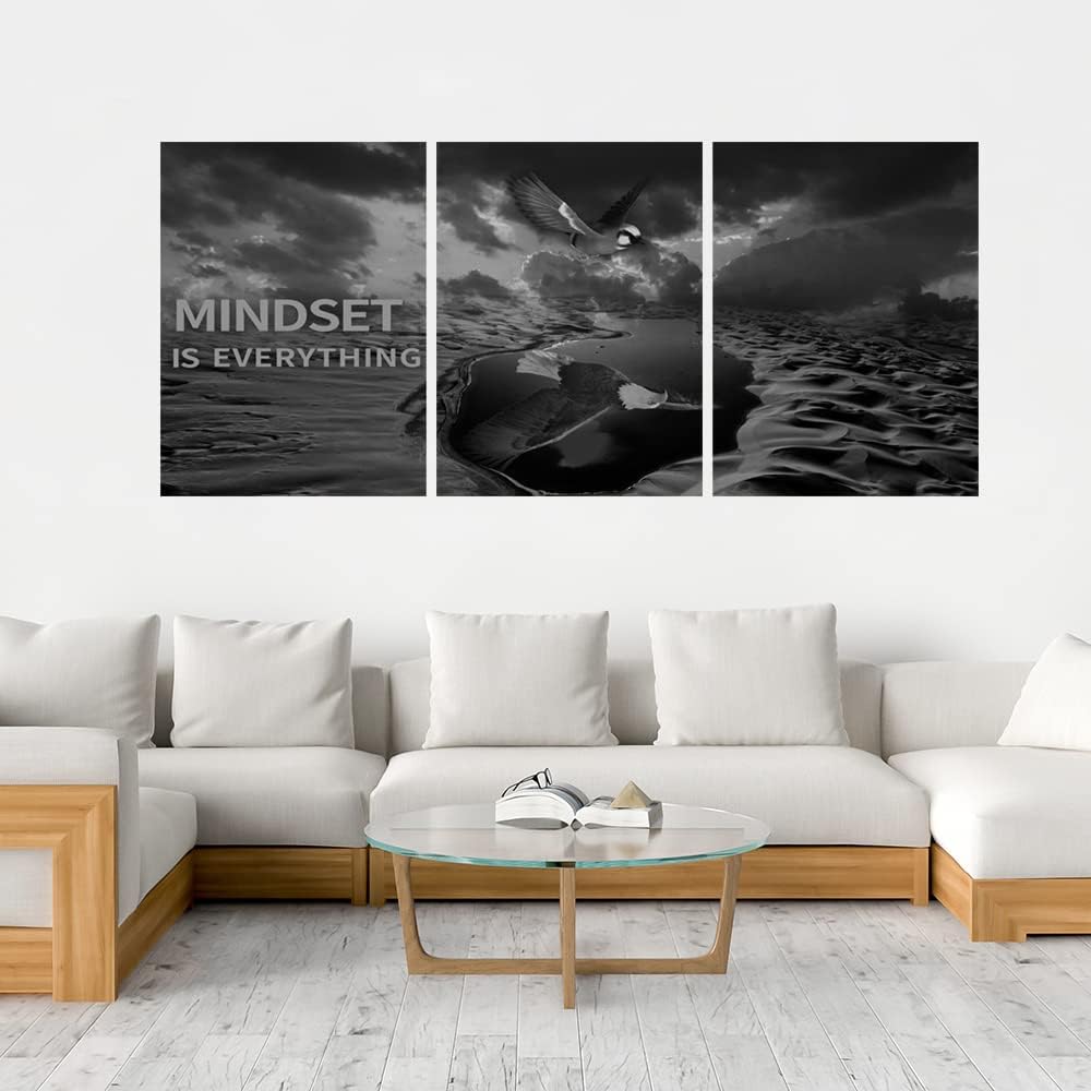 Yetaryy 3 Panels Inspirational Canvas Painting Motivational Wall Art Success Framed Poster Grind Hustle Positive Quotes Wall Poster Office Inspirational Wall Decor 36''W x 16''H (Animals-HeiYing-3S)