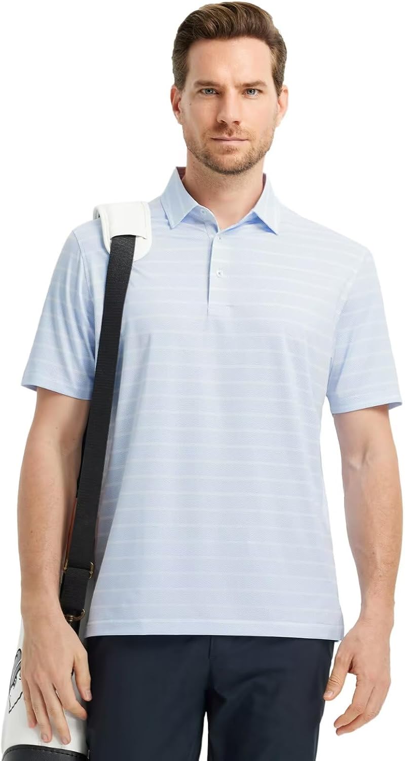 M MAELREG Golf Shirts for Men Short Sleeve Dry Fit Casual Striped Performance Moisture Wicking Collared Mens Polo Shirts