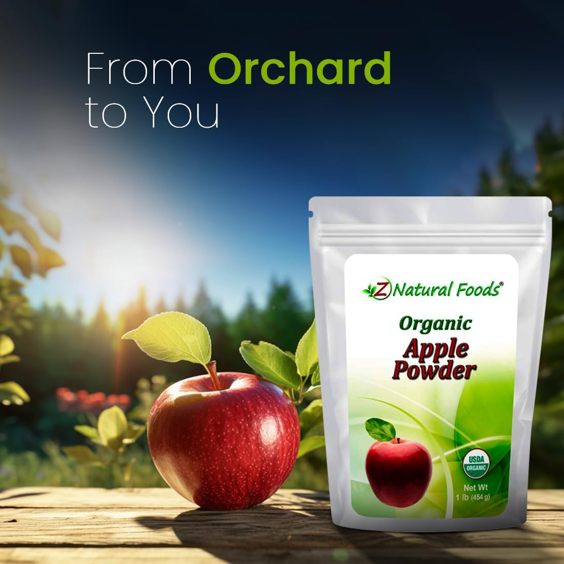Z Natural Foods Organic Apple Powder, Superfood Powder for Digestive Support and Energy Boost, Ideal for Juice, Smoothies, and Recipes, Non-GMO, Vegan, Gluten-Free, Kosher, 1 lb.