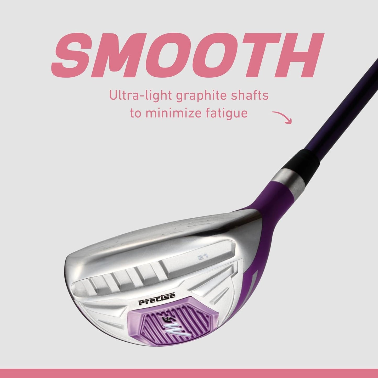 Precise M5 Womenβs Golf Clubs Set β Complete Right-Handed Set with Titanium Driver, S.S. Fairway & Hybrid, 5-PW Irons, Putter, Stand Bag & Headcovers β Graphite Shafts β Purple β Petite/Standard/Tall