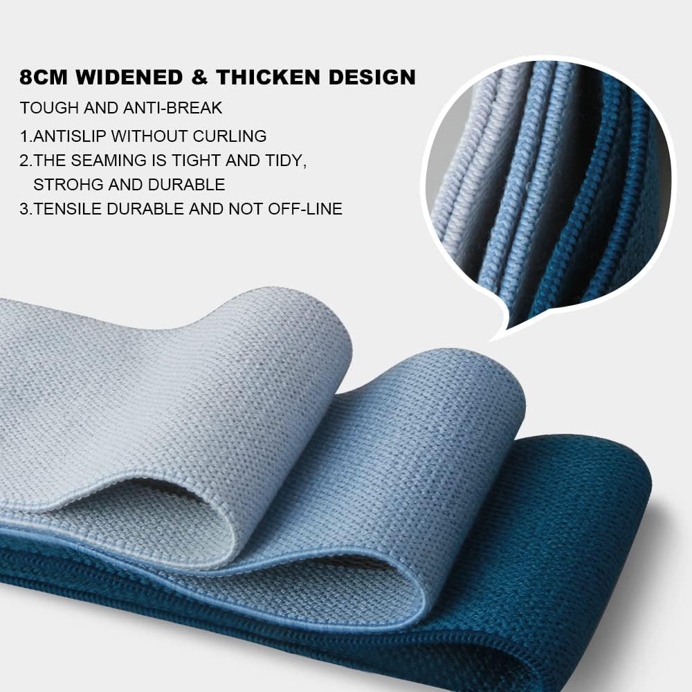 Hatha Yoga Large Resistance Band,14.5" x3.15",Fabric Exercise Loop Bands with Instruction Guide and Carry Bag, Set of 3.